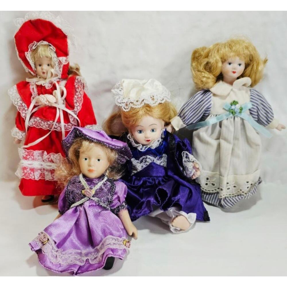 Vintage Small Porcelain Doll Lot Of 4 Approx 7"-8.5" Tall